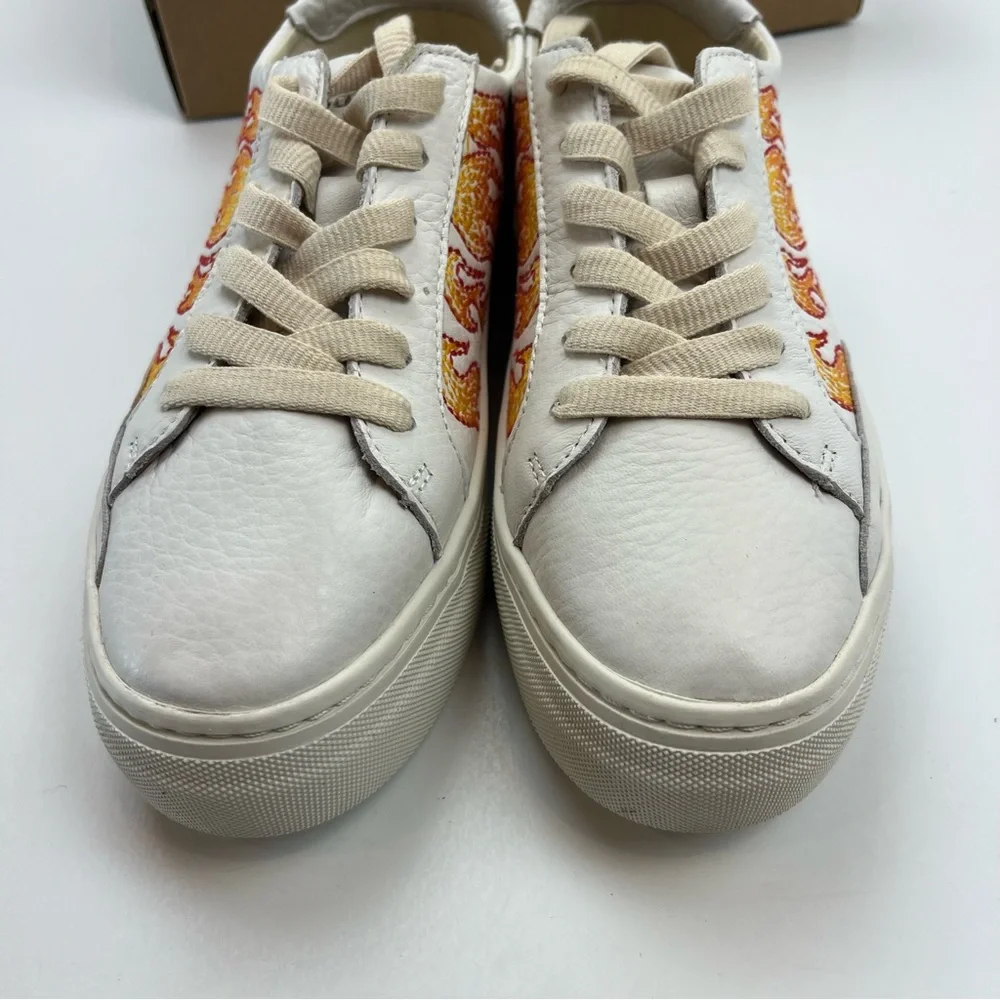 Soludos Hot Stuff Ibiza Platform Sneaker Womens Size 7 White‎ Multi Lace-Up NEW